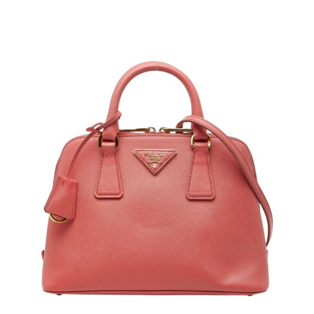 Prada Triangle Plate 2way Shoulder Bag Pink Saffiano Leather